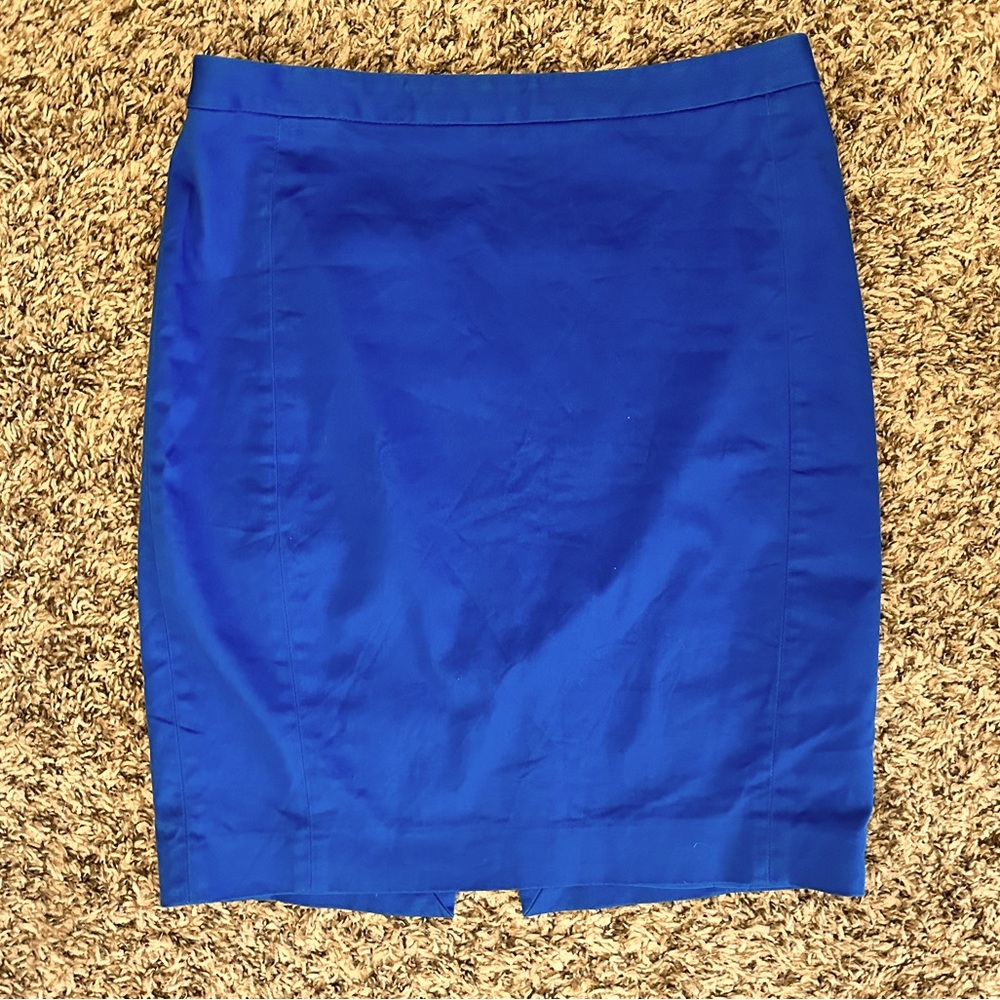 Express: Women’s Bright Blue Pencil Skirt with Gold Button / Zip Detail, Size 2